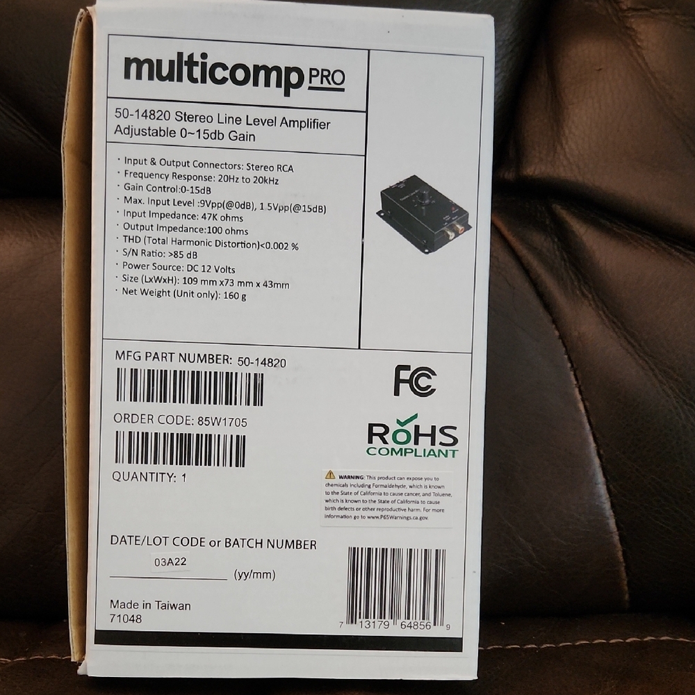 NWT multicomp pro Preamp Stereo Line Level Amplifier - Black In Box